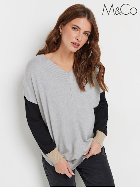 M&Co Colourblock V-Neck Jumper (AK6798) | 161 LEI