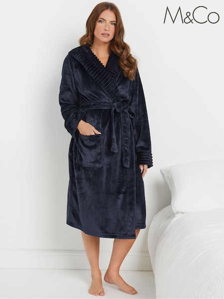 Blauw - M&Co Ribbed Trim Hooded Robe (AK6804) | € 51