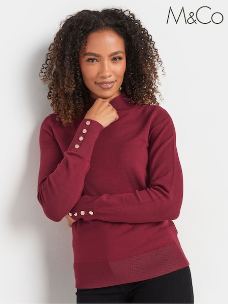 M&Co Red Button Detail Turtle Neck Jumper (AK6811) | €39
