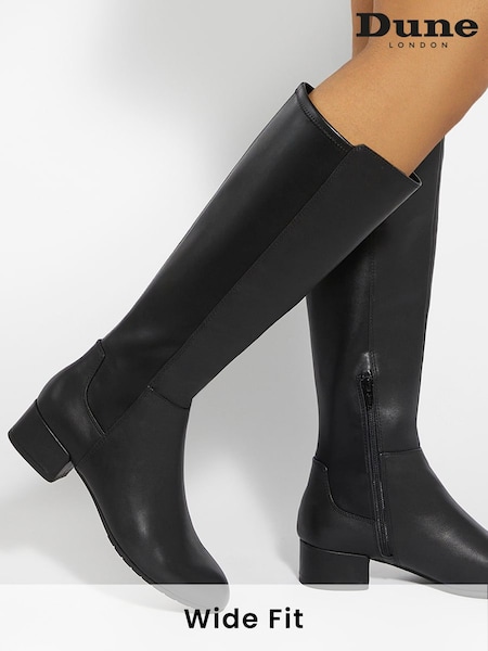 Dune London Black Wide Fit Tayla Smart Stretch High Leg Boots (AK6925) | €225