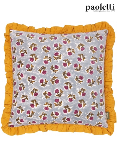 Paoletti Delph Blue or Gold Seventy Three Kemble Floral Frilled 100% Cotton Cushion (AK6947) | AED128