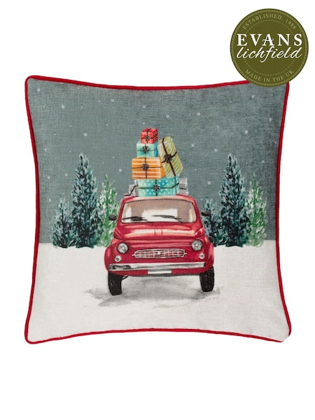 Evans Lichfield Multicolour Christmas Car Scene Piped Cushion (AK6967) | AED116