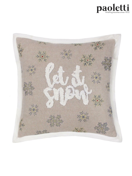 Paoletti Green Winter Let It Snow Embroidered Boucle 100% Cotton Cushion (AK6991) | €42