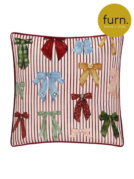Furn Silk Pink Noortje Bows Velvet Piped Cushion (AK7003) | €23