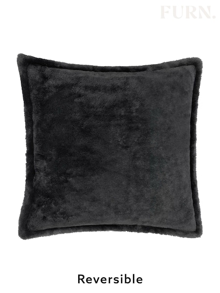 Furn Black Kallu Reversible Faux Fur Cushion (AK7019) | €24