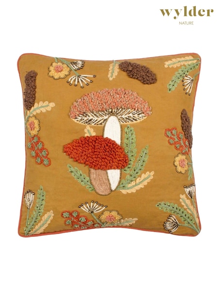 Wylder Autumn Gold Mushroom Dell 100% Cotton Embroidered Cushion (AK7020) | 158 QAR