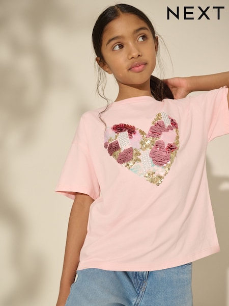 Pink Sequin Heart Print T-Shirt (3-16yrs) (AK7098) | 412 UAH - 618 UAH