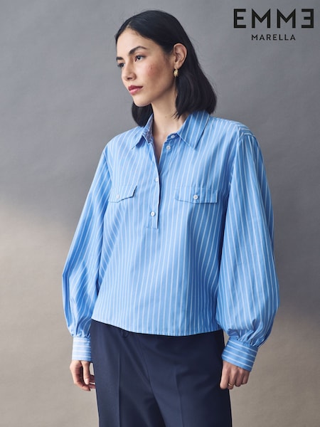Emme Marella Blue Etna 100% Cotton Shirt (AK7279) | kr1 257
