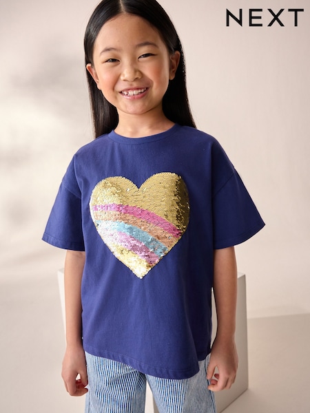 Navy Sequin Heart Print T-Shirt (3-16yrs) (AK7295) | €14 - €21
