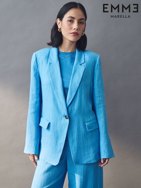 Emme Marella Blue 100% Linen Orata Jacket (AK7334) | €254