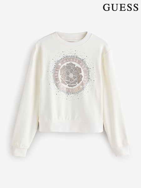 Guess Peony Graphic Logo 100% Cotton White Sweatshirt (AK7409) | €99