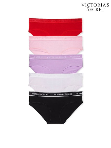 Victoria's Secret Red/Pink/Purple/White/Black Hipster Logo 5 Pack Knickers (AK7415) | €31
