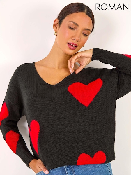 Roman Red V-Neck Heart Detail Knit Jumper (AK7452) | €48