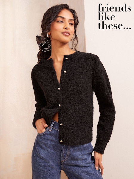 črna - Friends Like These Button Detail Crew Neck Cardigan (AK7455) | € 35