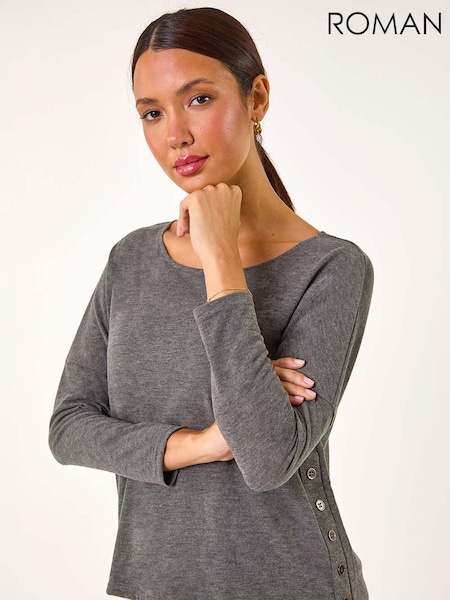 Gris - Roman 2-in-1 Contrast Hem Detail Stretch Top (AK7460) | 50 €