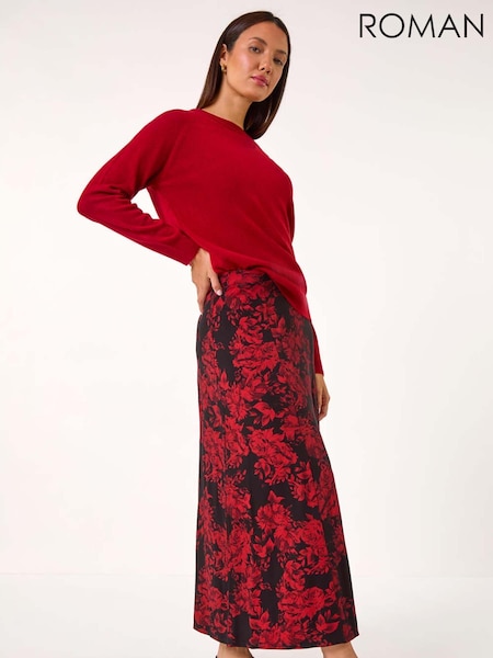 Roman Rose Print A-Line Midi Skirt (AK7461) | ‏264‏₪