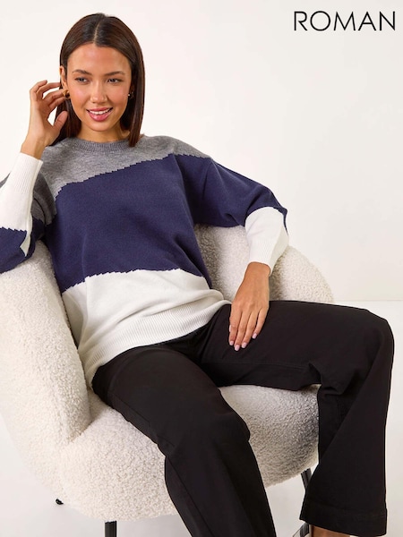Roman Grey Multi Colour Block Knit Jumper (AK7474) | €53