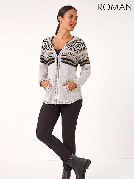 Roman Grey Nordic Print Knitted Zip Up Hoodie (AK7479) | €53