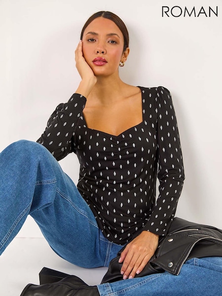 Roman Printed Stretch Sweetheart Neck Top (AK7482) | €50