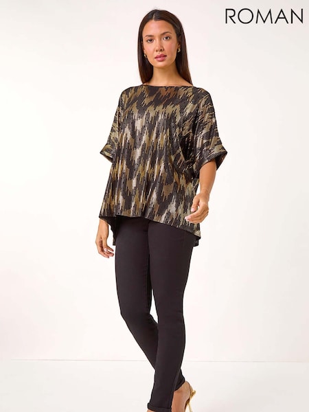 Roman Oversized Foil Print Button Detail T-Shirt (AK7484) | €66