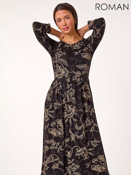 Roman Brown Paisley Pocket Stretch Midi Dress (AK7487) | €53