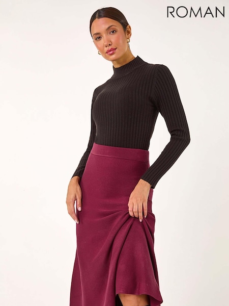 Roman Red Knitted Midi Stretch Skirt (AK7490) | €46
