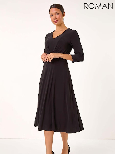 Roman Black Stretch Cross-Over Midi Dress (AK7499) | €64