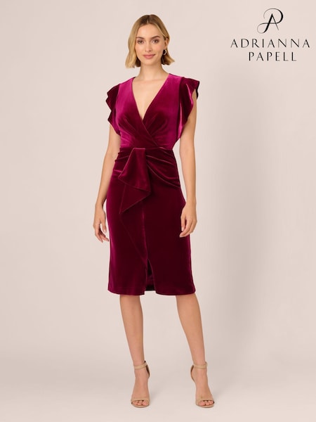 Adrianna Papell Pink Velvet Surplice Midi Dress (AK7543) | €105