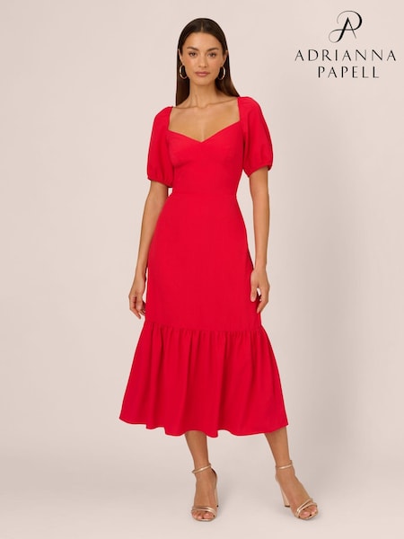 Adrianna Papell Puff Sleeve Midi Dress (AK7545) | ₪699