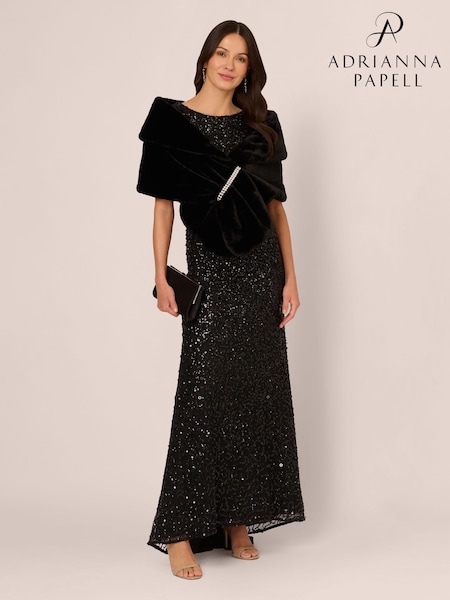 Adrianna Papell Faux Fur Wrap Black Coverups (AK7554) | €172