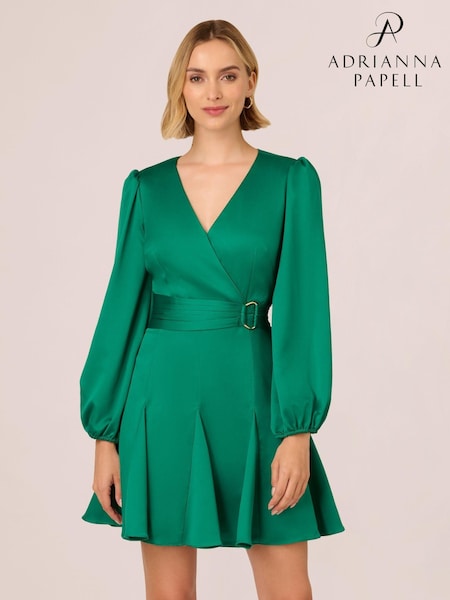 Adrianna Papell Green Godet Faux Wrap Short Dress (AK7555) | 747 LEI