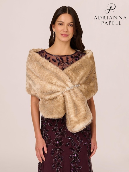 Adrianna Papell Natural Embellished Faux Fur Wrap Coverup (AK7557) | €187