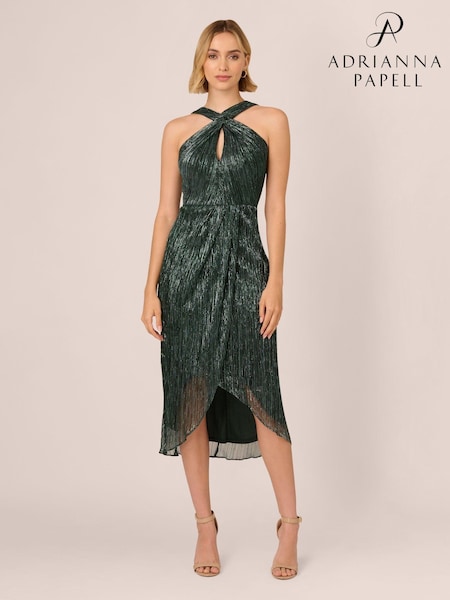 Adrianna Papell Green Halter Crinkle Metallic Dress (AK7563) | €106