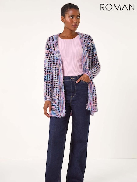 Roman Purple Multi Spacedye Fluffy Cardigan (AK7571) | €51