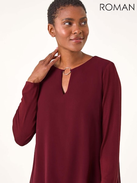Roman Red Ring Front Chiffon Overlay Tunic Top (AK7572) | 208 QAR