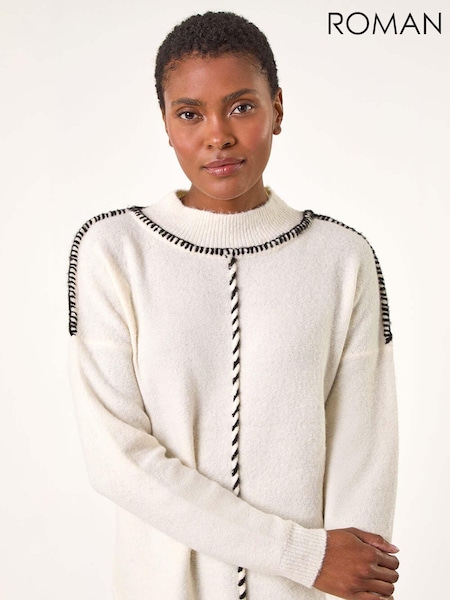 Белый - Roman Seam Detail Funnel Neck Jumper (AK7576) | €56