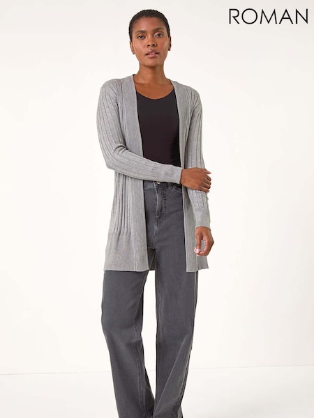 Roman Grey Longline Stretch Ribbed Cardigan (AK7582) | €53