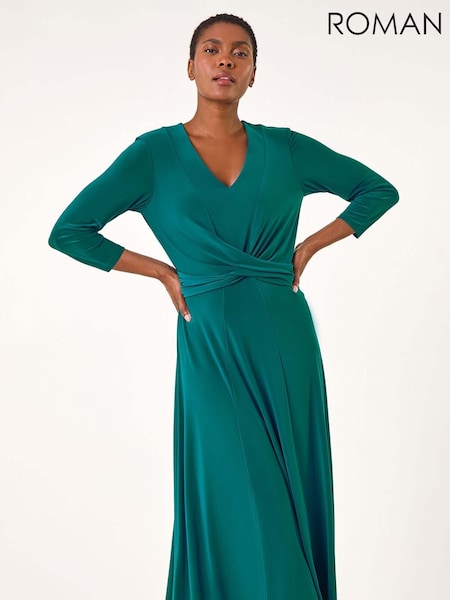 Roman Blue Stretch Cross-Over Midi Dress (AK7589) | 223 QAR