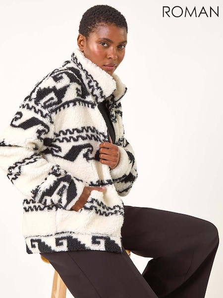Roman Natural Printed Fleece Jacket (AK7592) | €62