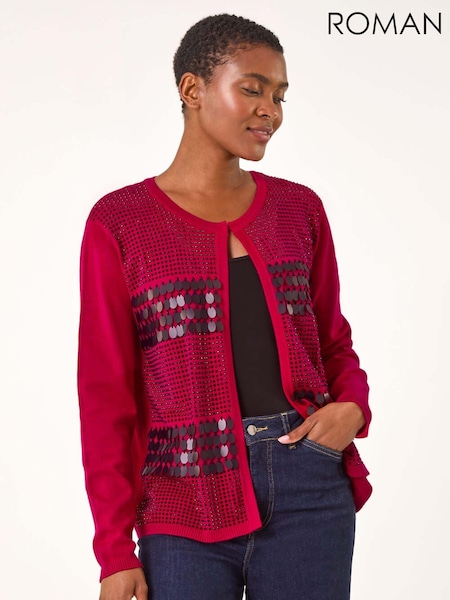 Roman Red Sequin Embellished Knit Cardigan (AK7593) | €60