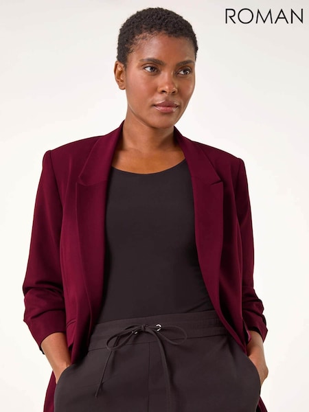 Roman Red Ruched Sleeve Stretch Blazer (AK7599) | €56