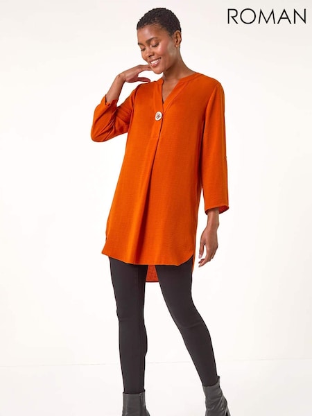 כתום - Roman V-Neck Button Detail Top (AK7600) | ‏264‏₪