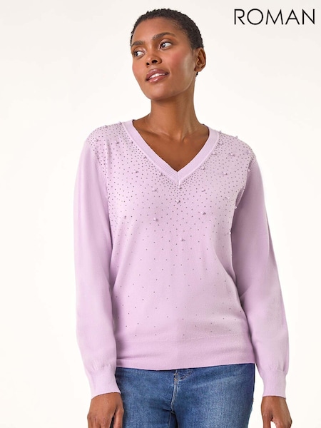 Roman Purple Pearl Sparkle Embellished Jumper (AK7604) | €40