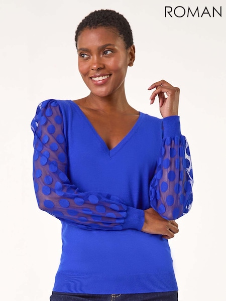 Roman Blue Polka Dot Sleeve Knit Jumper (AK7605) | €48