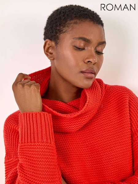 Roman Red Textured Cowl Neck Jumper (AK7612) | €44