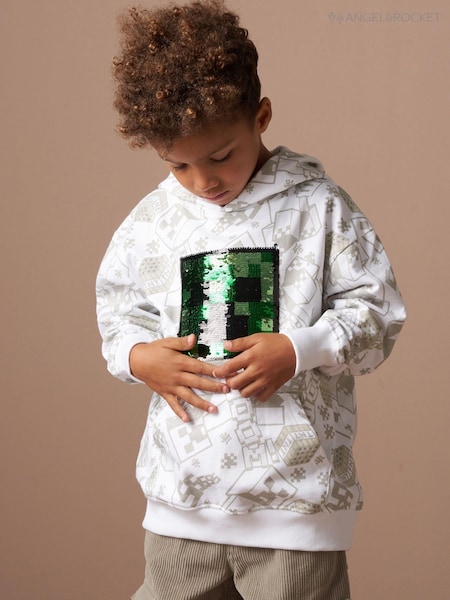 Angel & Rocket Grey Minecraft Graphic Sequin 100% Cotton Hoodie (AK7694) | 148 QAR - 168 QAR