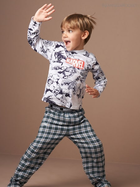 Angel & Rocket Grey Marvel Woven Jersey 100% Cotton Pyjamas Set (AK7698) | 64 QAR - 74 QAR