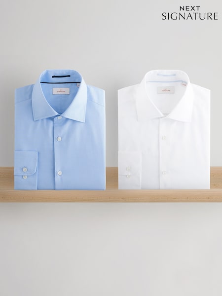 White/Blue Slim Fit Signature 100% Cotton Textured Long Sleeve Shirt 2 Pack (AK7715) | 396 QAR