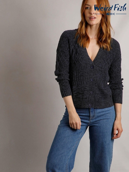 modra - Weird Fish Amiens Eco Outfitter Mixed Stitch Cardigan (AK7769) | € 44