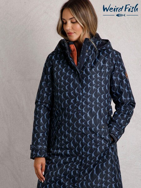 Weird Fish Blue Sena Recycled Printed Waterproof Coat (AK7775) | ‏437 د.إ.‏